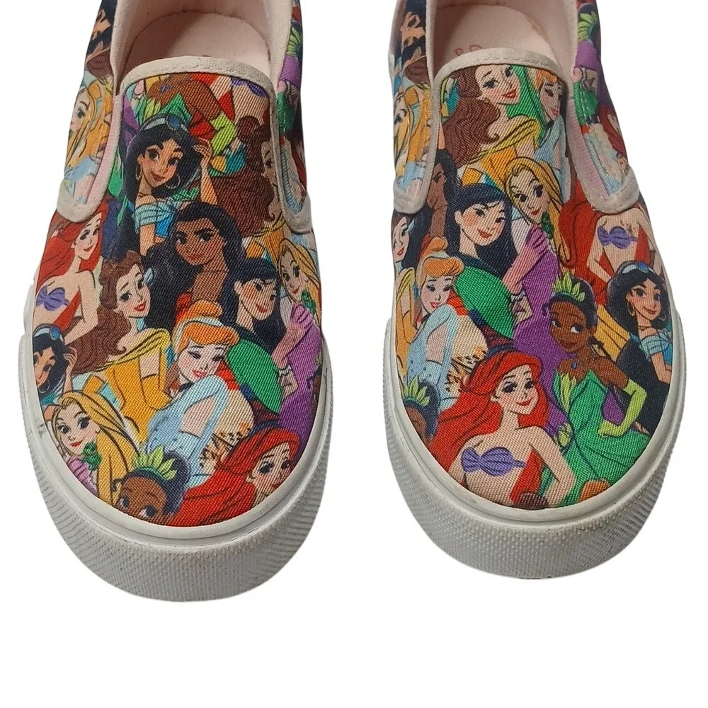 Disney Princess Sneakers Kids Size 3 Multicolor Slip On Collage Crown‎